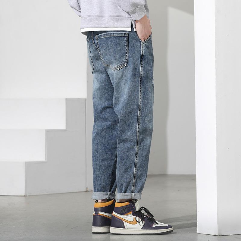 破洞牛仔直筒九分工裝褲裝