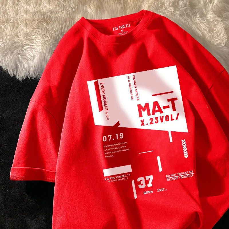 韓版潮流印花字母圓領短袖T恤