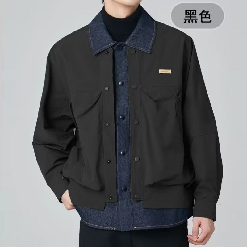 假兩件設計感潮牌寬鬆翻領夾棉夾克外套