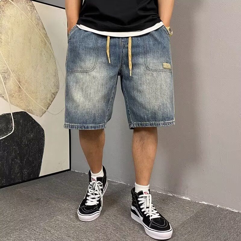 美式休閒抽繩水洗復古牛仔短褲