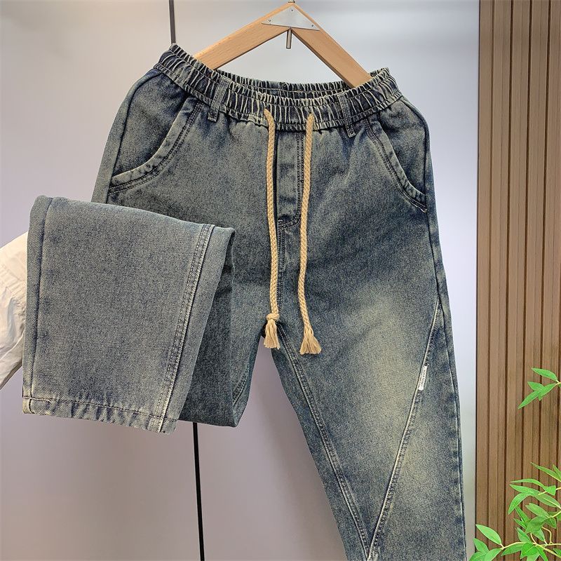 百搭復古水洗做舊寬鬆直筒哈倫牛仔褲