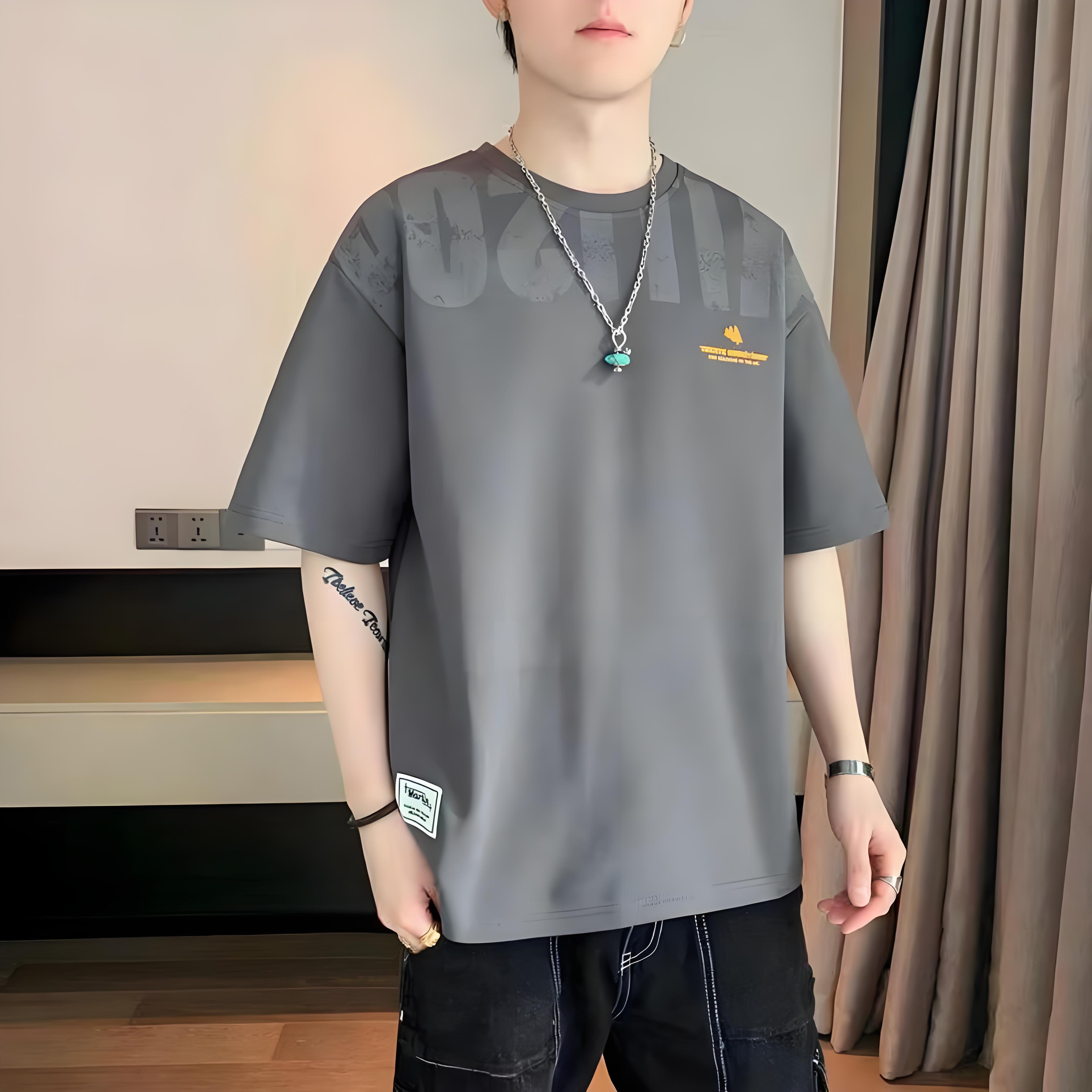 美式純棉寬鬆大碼半袖ins潮流印花短袖t恤