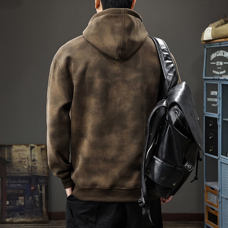 加厚廢土風重磅鋼印寬鬆半高領復古連帽T