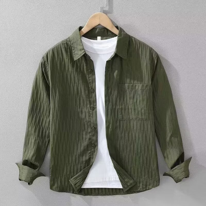 美式復古休閒長袖潮牌高級純色寬鬆外套襯衫