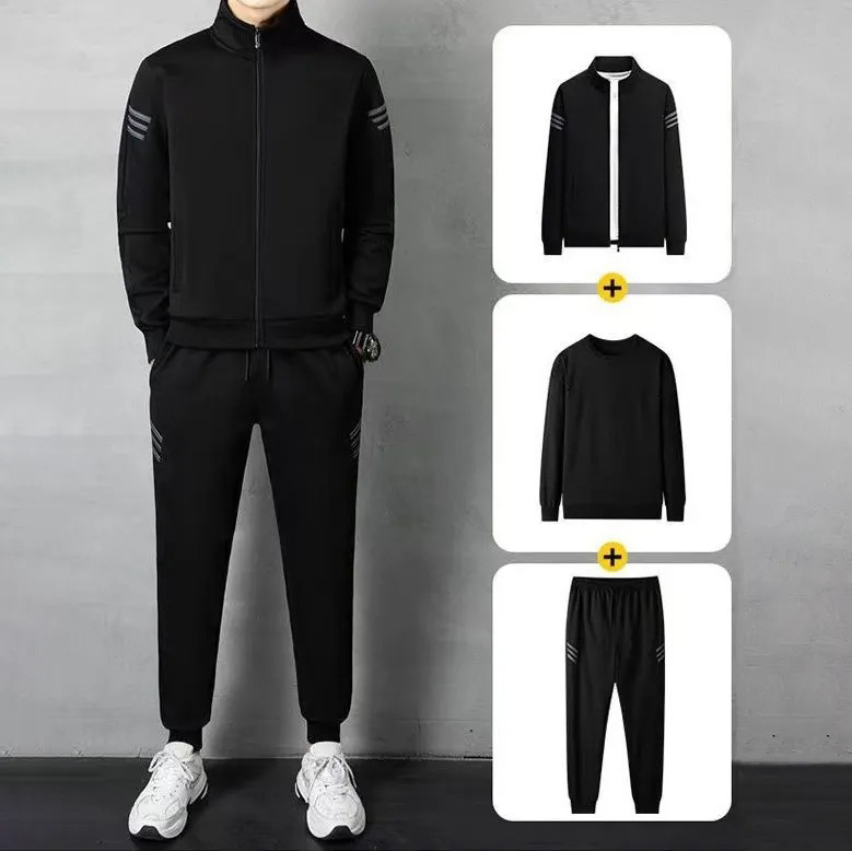 【單件/套裝】運動立領休閒夾克+圓領長袖T恤+束腳系帶褲裝三件套套裝