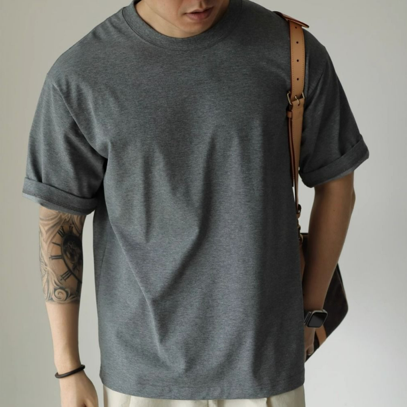 美式重磅純棉素色復古時尚寬鬆短袖T恤