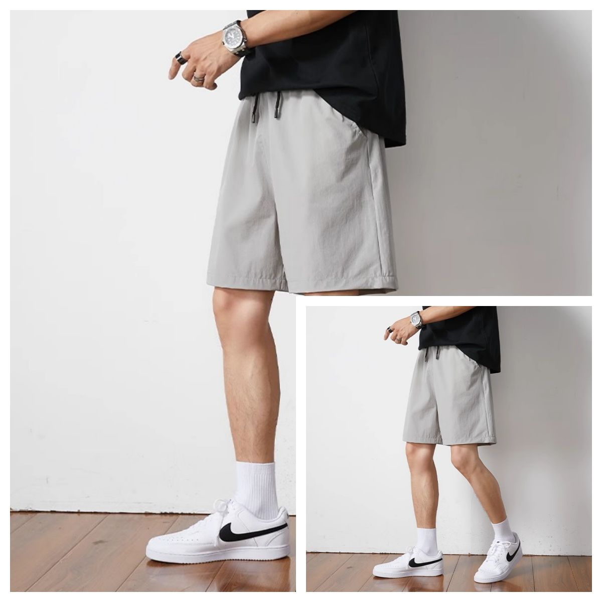 休閒運動風薄款速乾冰絲寬鬆五分短褲