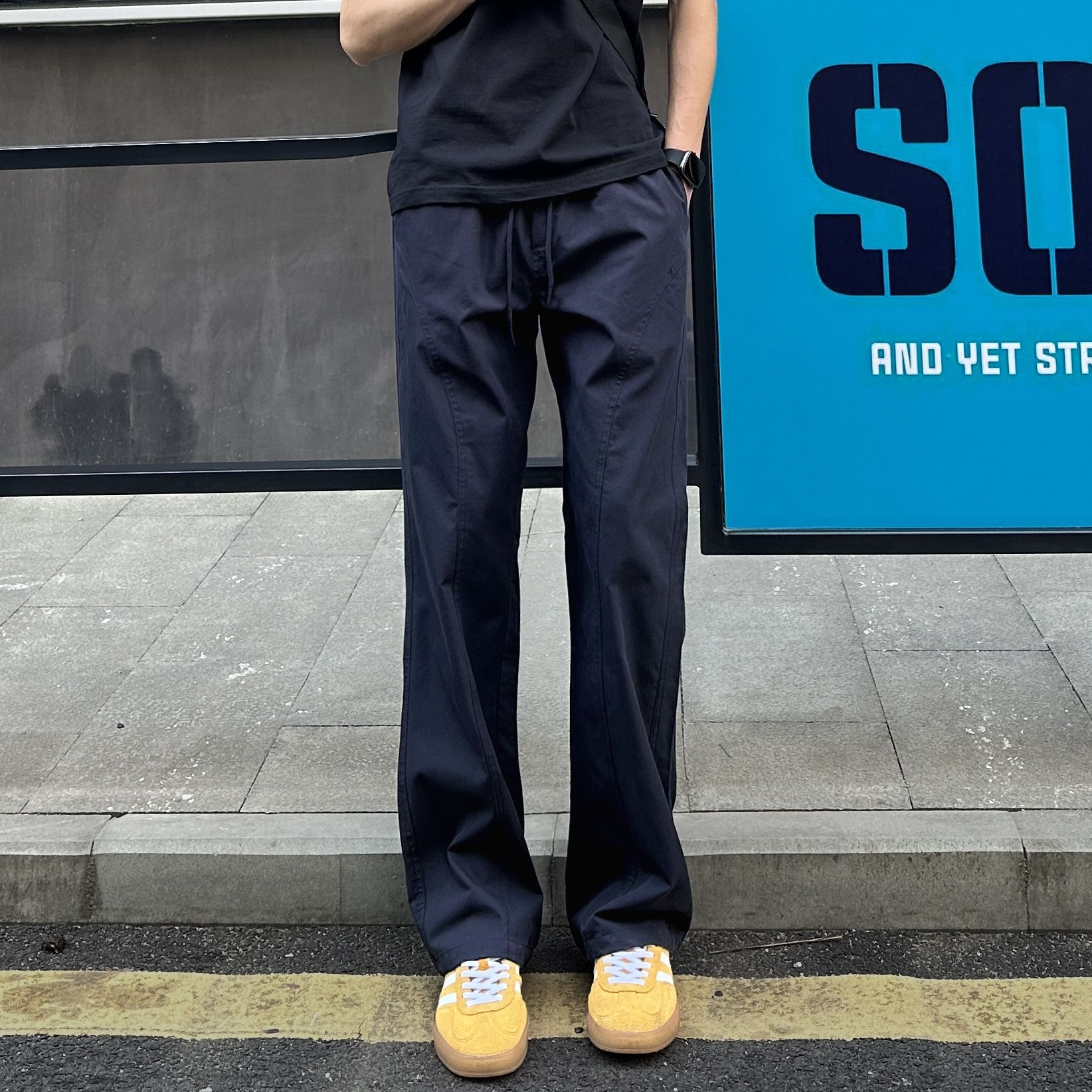 百搭斜切薄款顯高顯瘦涼感直筒休閒褲裝