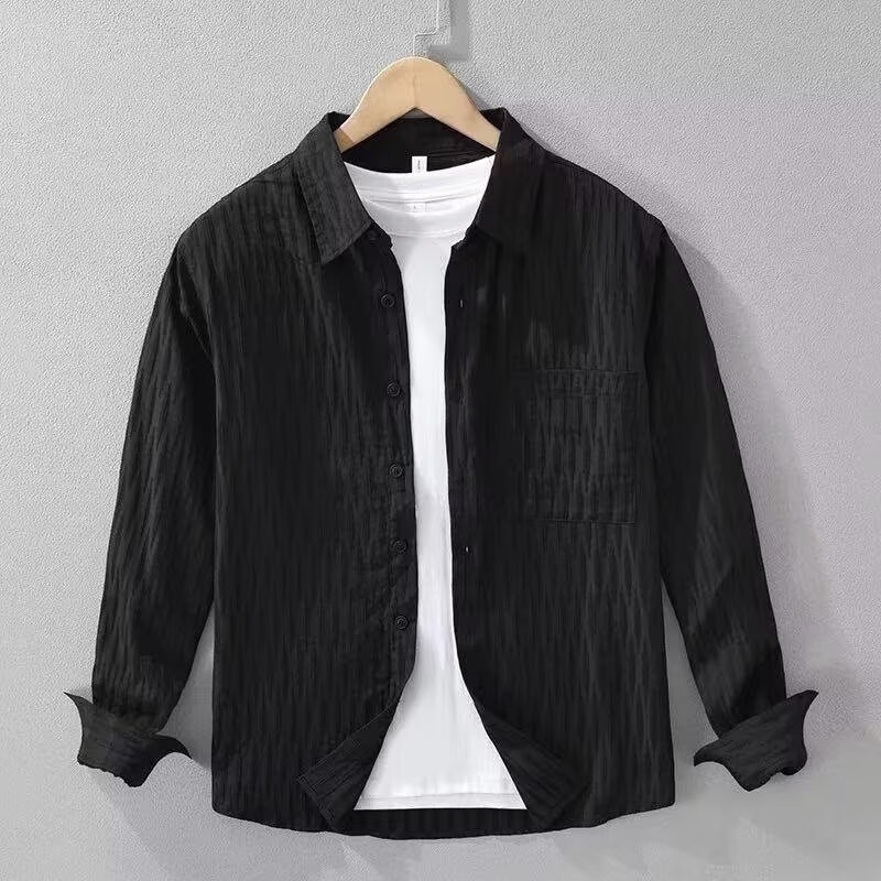 美式復古休閒長袖潮牌高級純色寬鬆外套襯衫