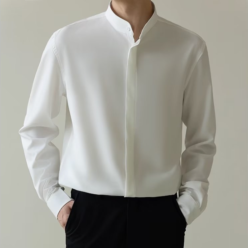 輕熟風暗扣高級感立領長袖襯衫