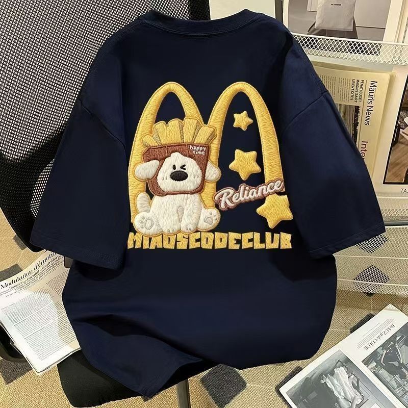 可愛薯條小狗情侶寬鬆休閒百搭短袖T恤