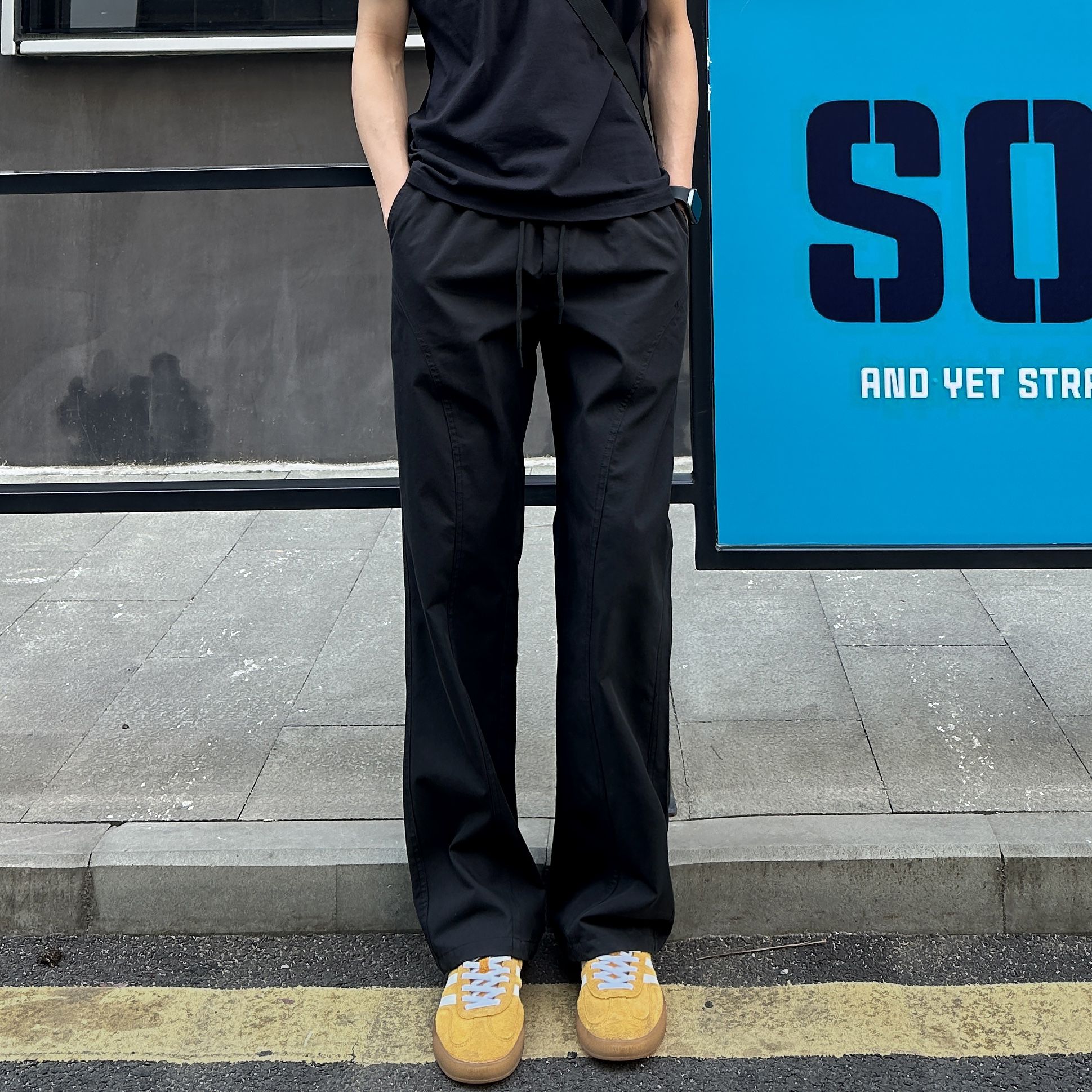 百搭斜切薄款顯高顯瘦涼感直筒休閒褲裝