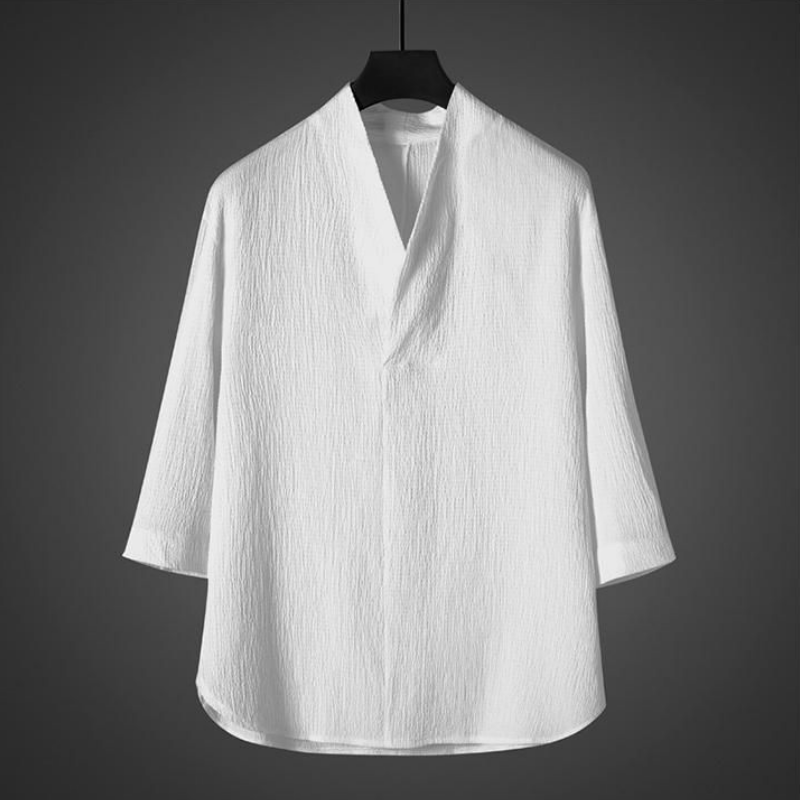 套裝冰絲垂感中國風男裝薄款t恤男士短袖夏季寬鬆大碼唐裝兩件套