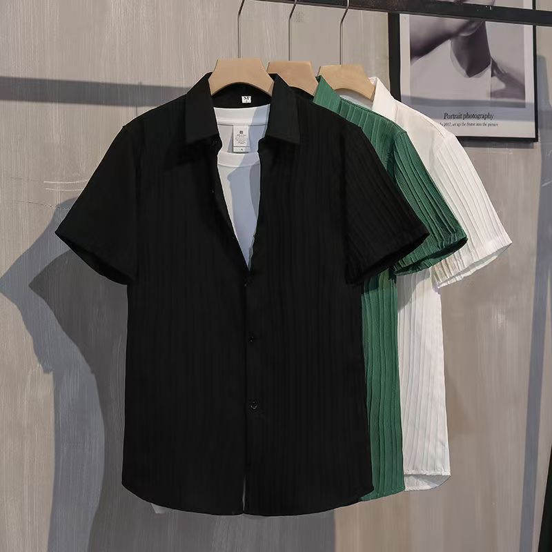 薄款韓版修身潮流帥氣休閒透氣免燙短袖襯衫
