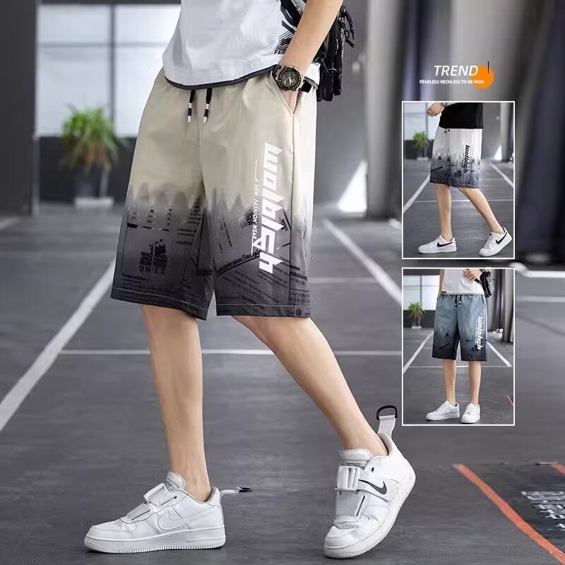 短褲男士夏季薄款冰絲五分褲涼感速乾休閒沙灘褲寬鬆運動褲男