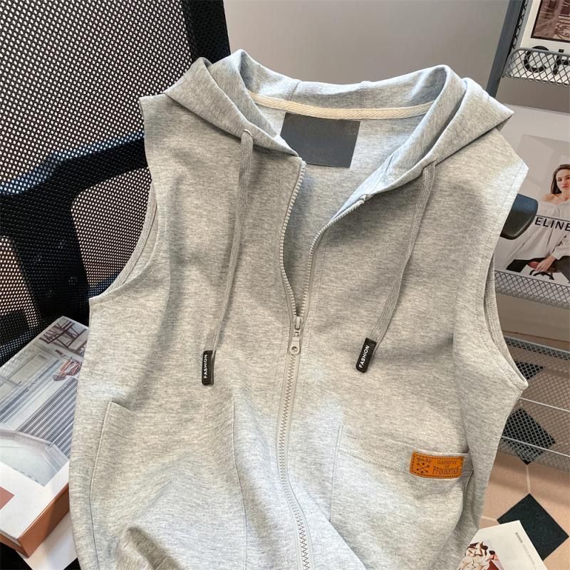 美式百搭休閑男女連帽拉鏈衛衣馬甲外套