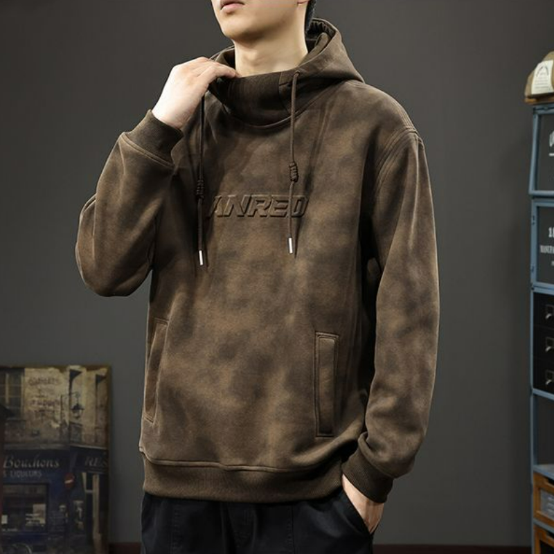 加厚廢土風重磅鋼印寬鬆半高領復古連帽T