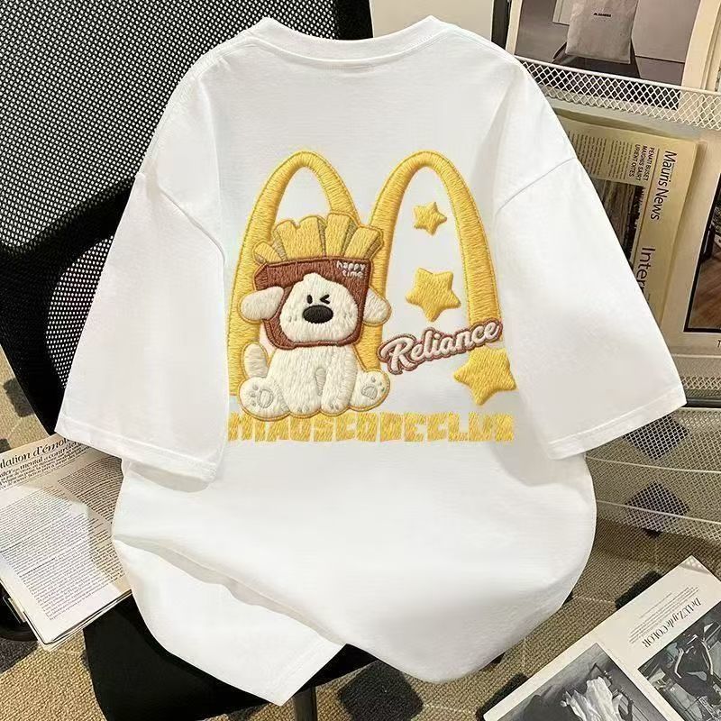 可愛薯條小狗情侶寬鬆休閒百搭短袖T恤