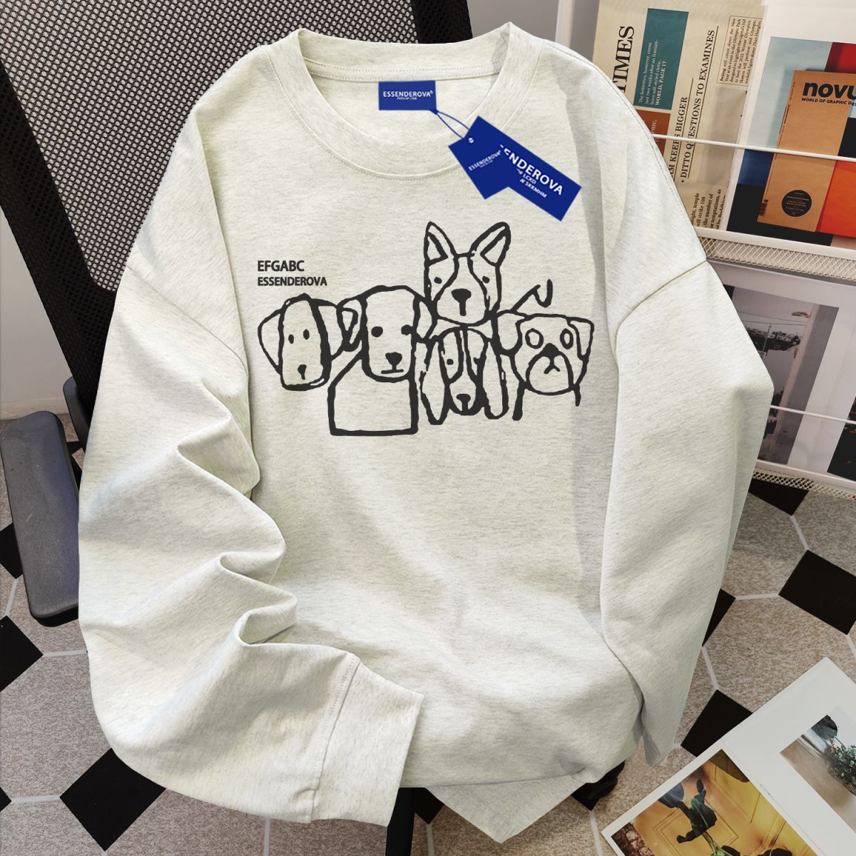 美式慵懶風高級休閒百搭設計感純棉長袖t恤