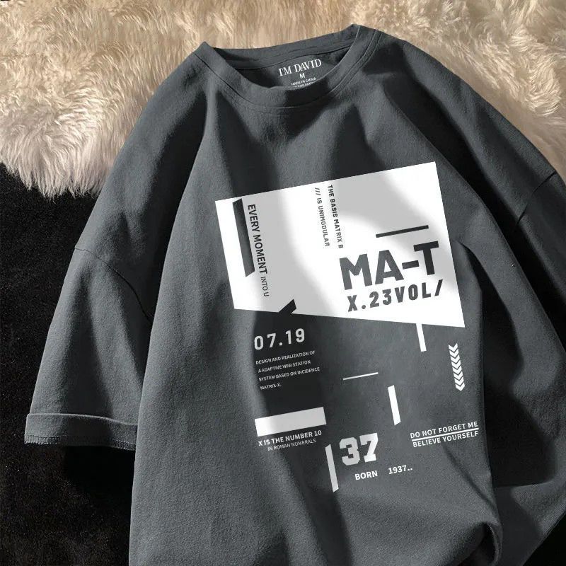 韓版潮流印花字母圓領短袖T恤