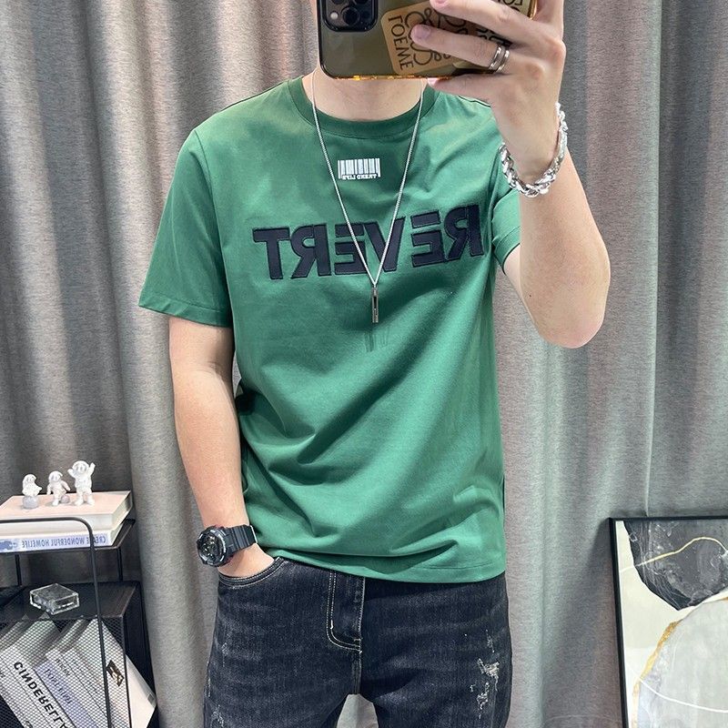 休閒圓領字母印花百搭高級感純棉短袖T恤