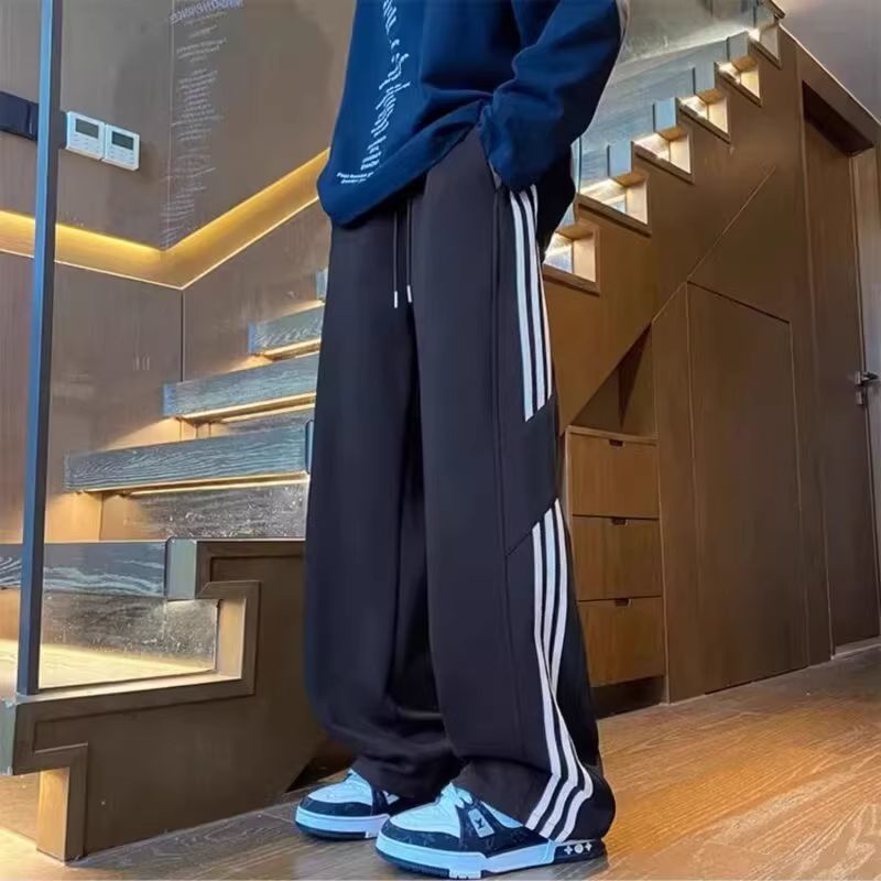 潮牌美式休閒垂感寬鬆闊腿直筒運動褲