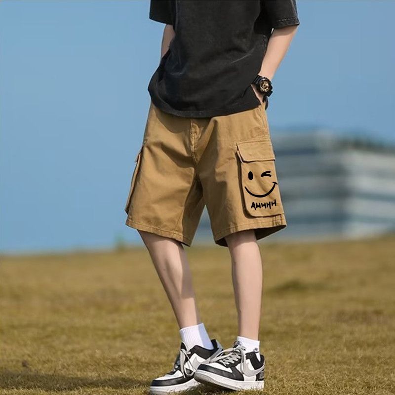 美式復古工裝多口袋運動印花休閒薄款短褲
