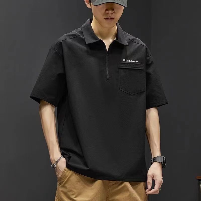 冰絲日系休閒字母翻領薄款寬鬆速乾短袖polo衫