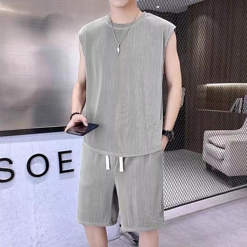 【單件/套裝】冰絲速乾休閒運動無袖背心+短褲兩件套裝