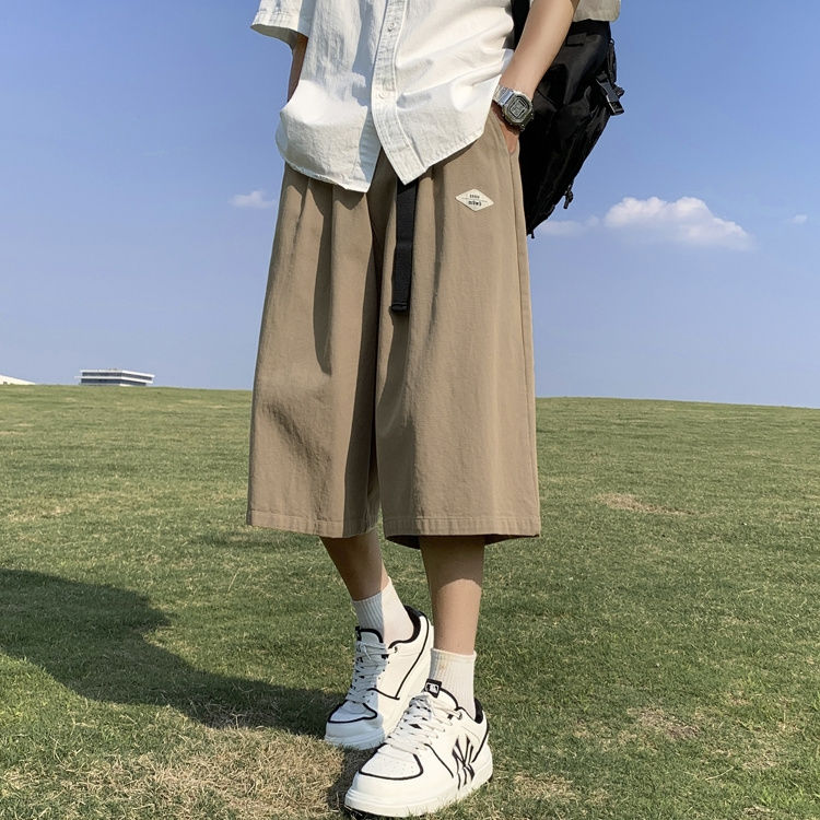 七分褲男士夏季薄款寬鬆過膝短褲美式ins潮牌休閒純色7分闊腿中褲