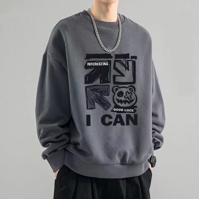 美式圓領刷毛加厚oversize寬鬆帥氣長袖T恤