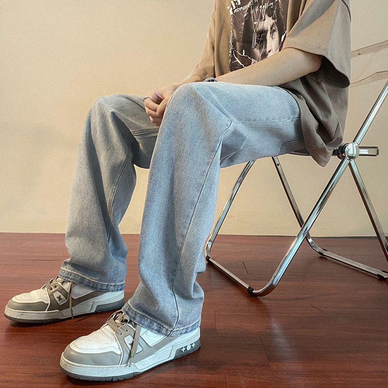 直筒鬆緊腰牛仔潮牌闊腿高街褲裝