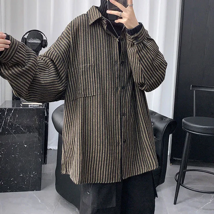 【單件/套裝】潮流帥氣港風日系條紋襯衫寬鬆+百搭休閒西褲兩件套