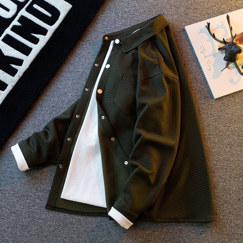 紋理襯衫素色高級感美式休閒寬鬆長袖襯衫外套