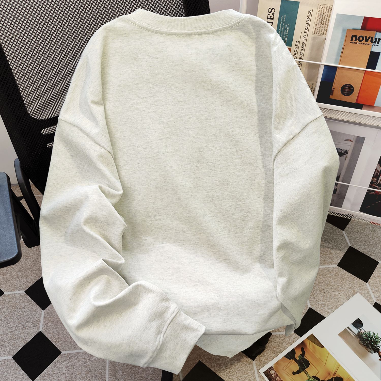 美式慵懶風高級休閒百搭設計感純棉長袖t恤