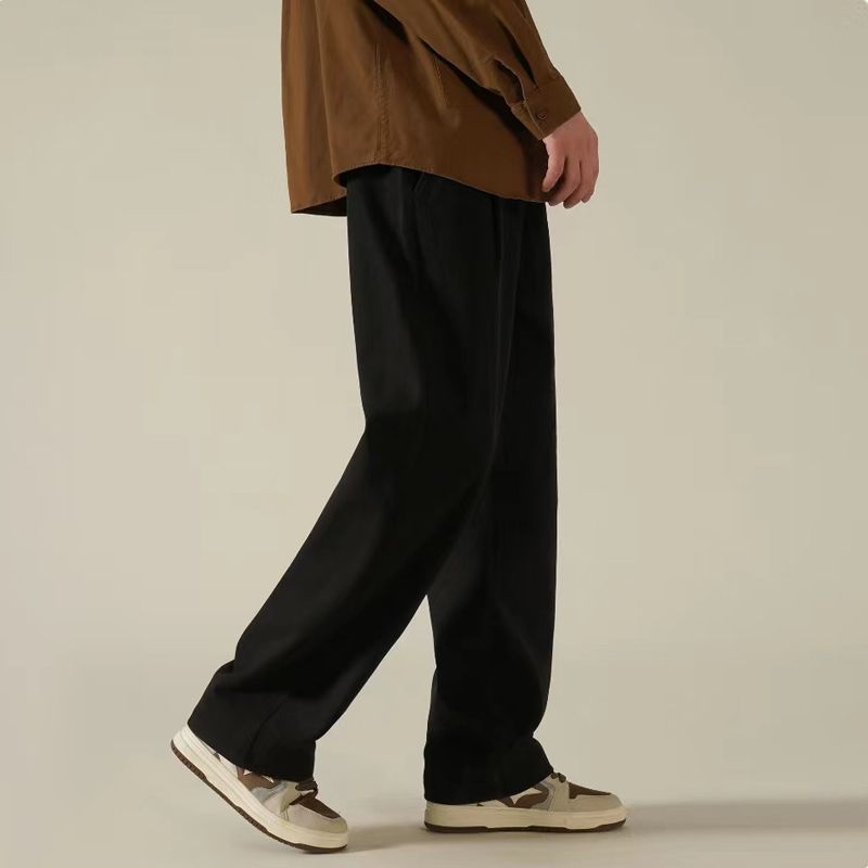 直筒百搭寬鬆抗皺垂感闊腿休閒西裝褲