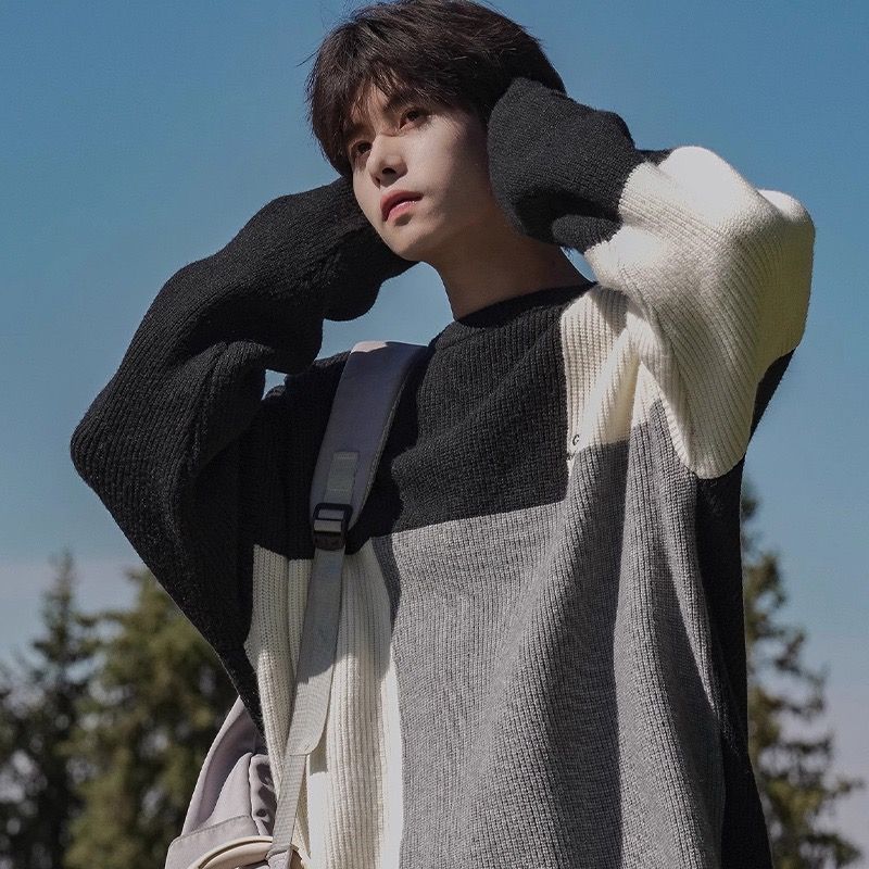 Ins外穿慵懶風潮流撞色長袖針織衫