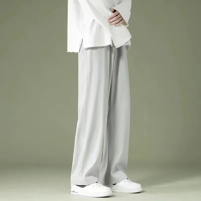 薄款冰絲直筒寬鬆九分闊腿休閒褲裝