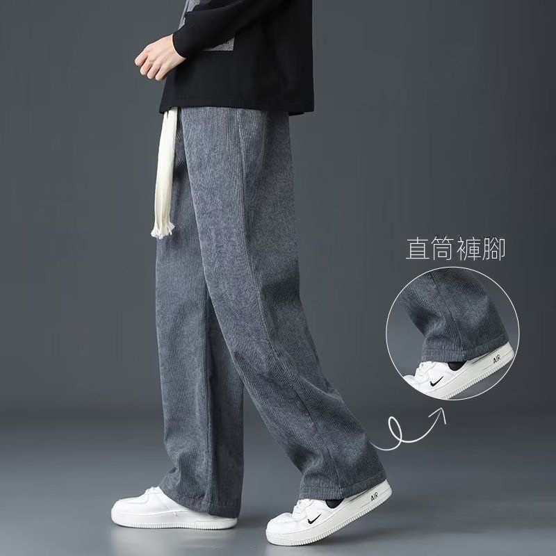 寬鬆韓版直筒潮流運動闊腿百搭燈芯絨休閒褲