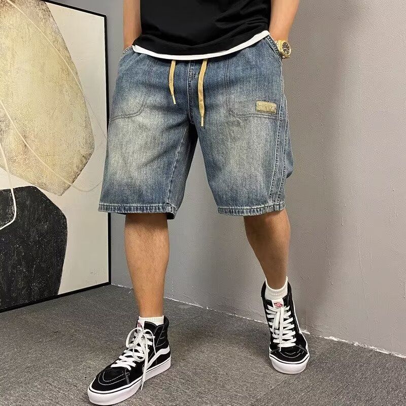 美式休閒抽繩水洗復古牛仔短褲