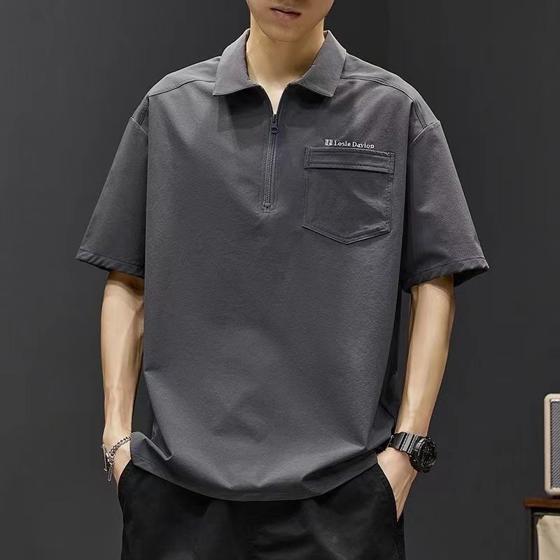 冰絲日系休閒字母翻領薄款寬鬆速乾短袖polo衫