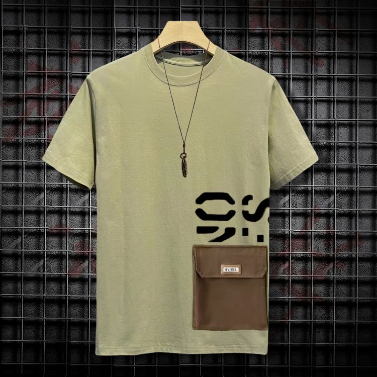 【單件/套裝】美式設計感寬松拼接口袋短袖t恤+潮流休閑褲兩件套