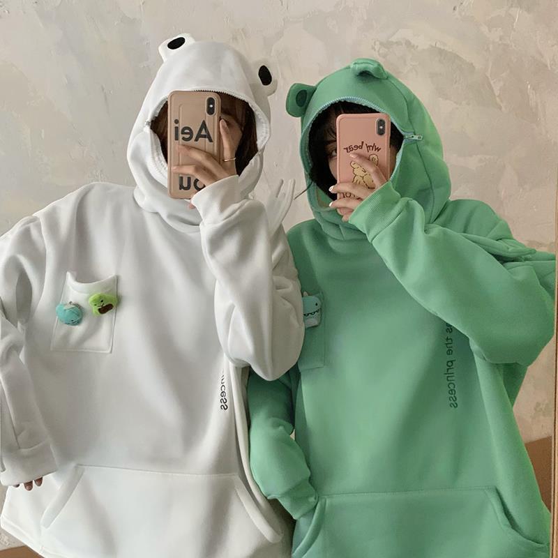 高街青蛙潮流設計感拼接長袖衛衣