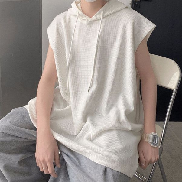 華夫格港風寬鬆帥氣連帽坎肩無袖背心