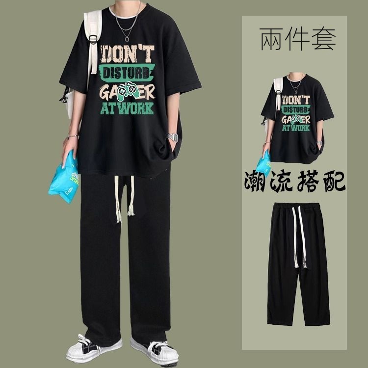 【單件/套裝】百搭帥氣休閒短袖T恤+休閒直筒褲兩件套裝