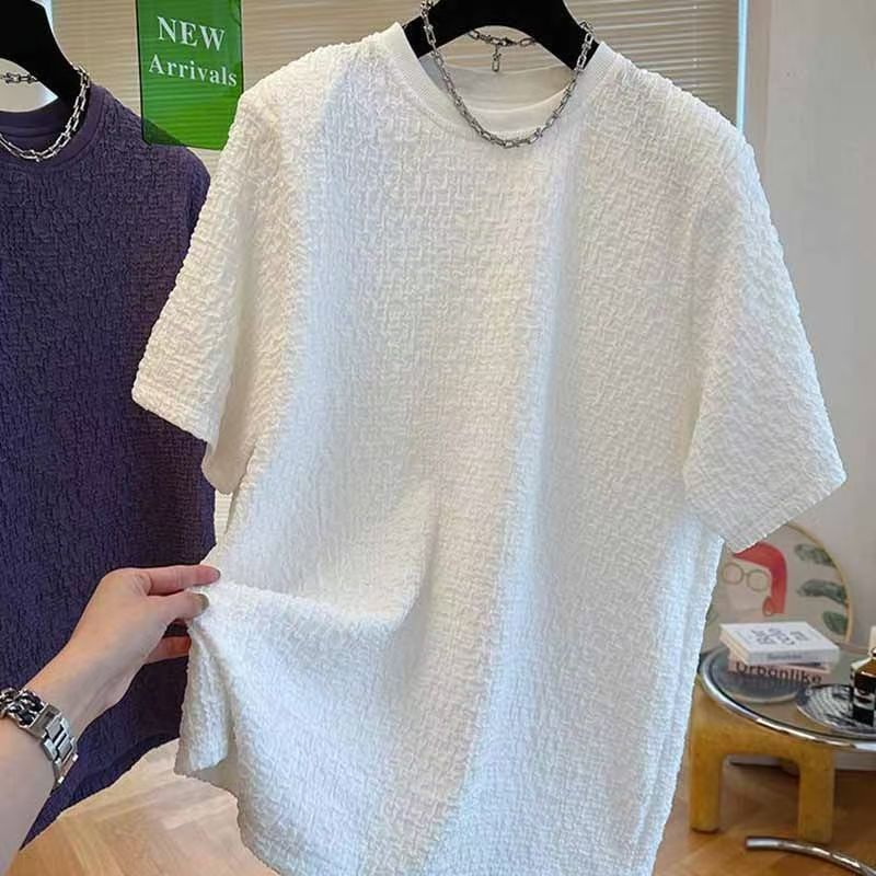 輕奢高級肌理感涼感寬鬆休閒泡泡紗短袖t恤