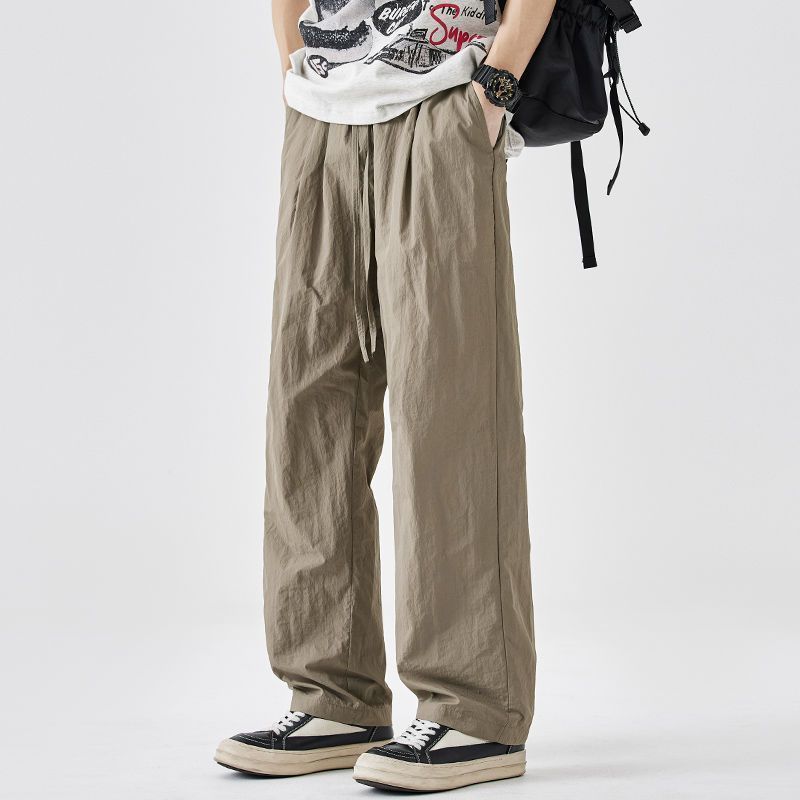 薄款寬鬆直筒休閒闊腿工裝冰絲速乾運動褲