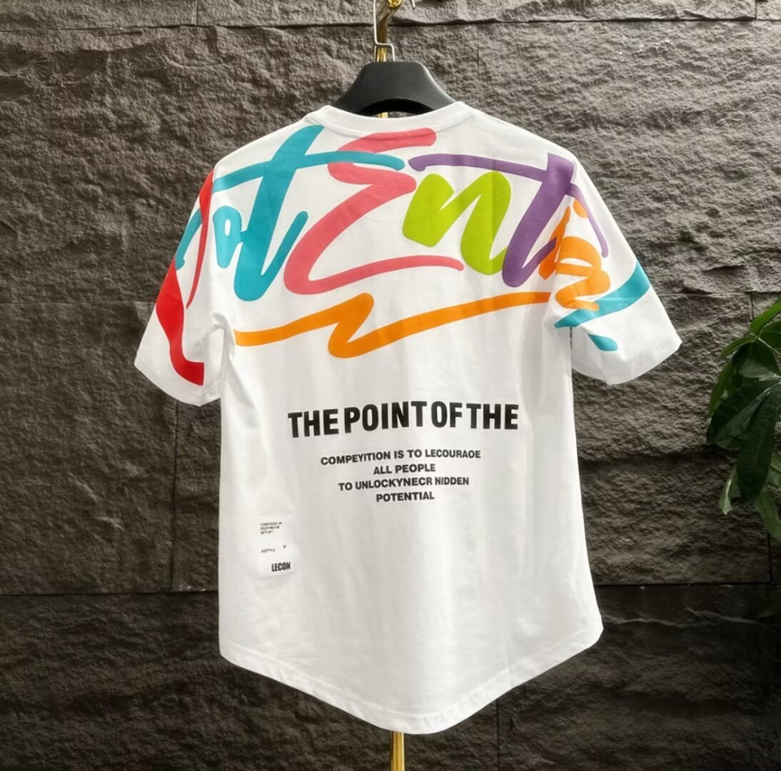 韓系休閒時尚寬鬆個性印花圓領短袖T恤