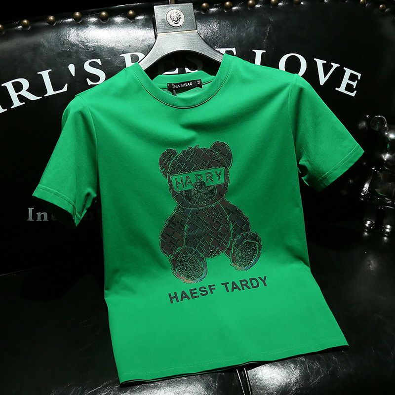 輕奢小熊燙鑽時尚圓領休閒百搭短袖T恤