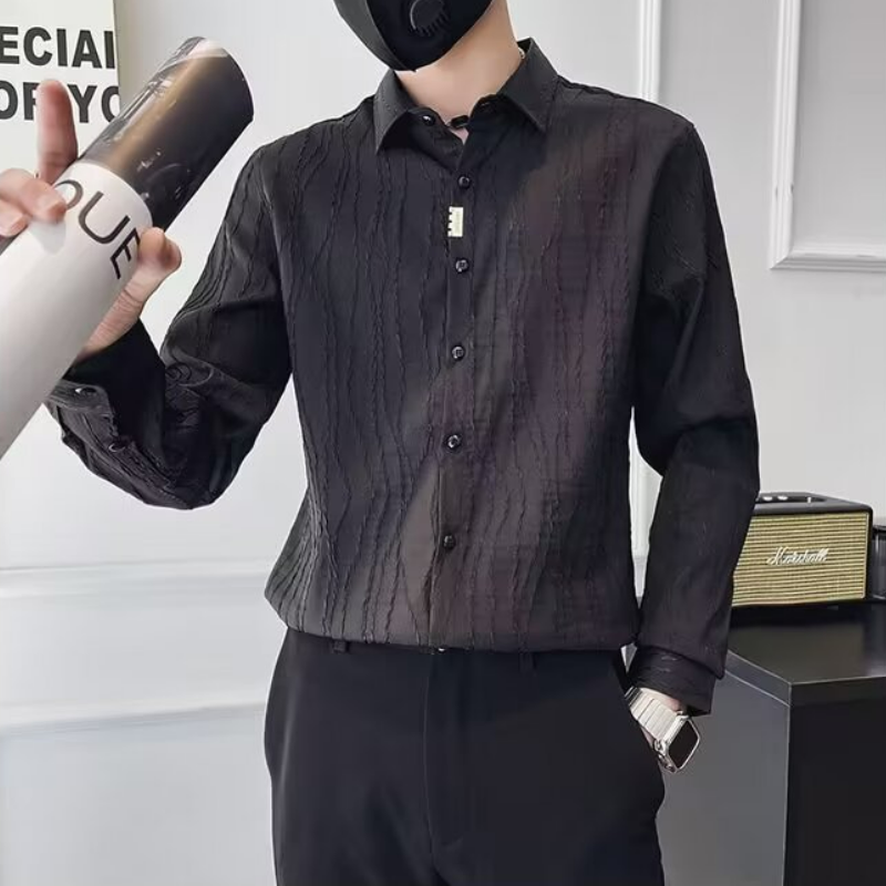 潮流設計提花襯衣潮牌痞帥長袖襯衫